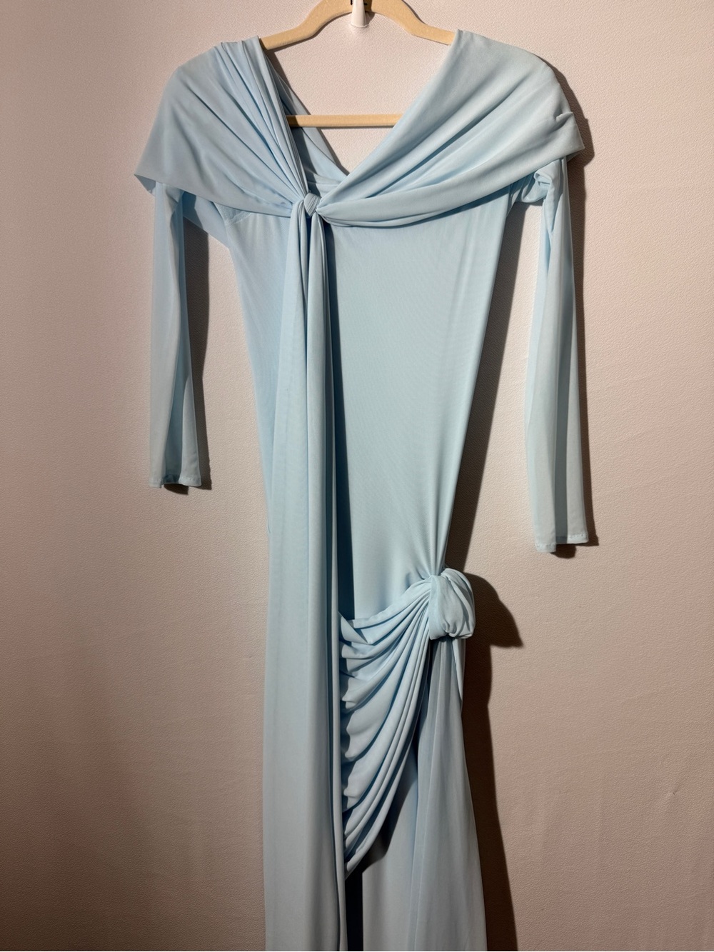 NEW Deme by Gabriella Heloise Maxi Dress Baby Blue Long Sleeve Off Shoulder Gown - Picture 5 of 9